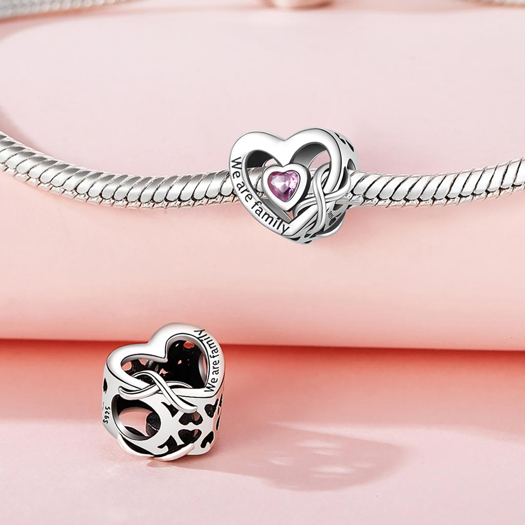 Beads Copper Charms Original Hollowed-Out Heart Pink Zircon Beads Fit Bracelet Jewelry Diy Women Gift Accessory