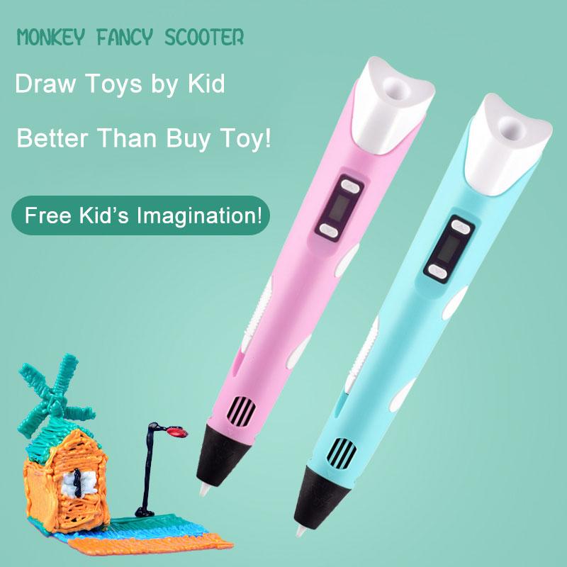 Kinder 3D-Stift 3D-Zeichen Druckstift LCD-Bildschirm Netzteil 40 Farben 200M PLA-Filament Kinder Jungen Mädchen Geburtstag DIY-Geschenk