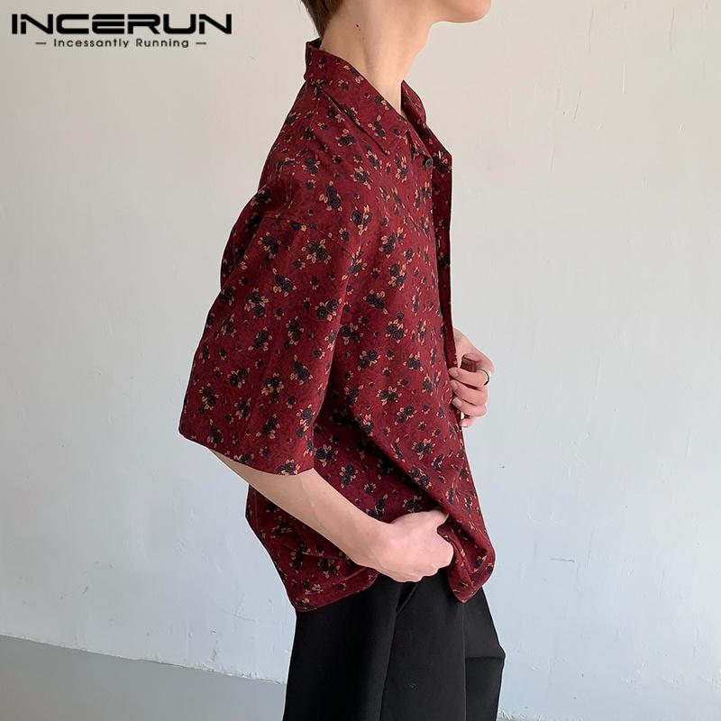 INCERUN Plus Size Men Lapel Neck Short Sleeve Printing Buttons Casual Shirts