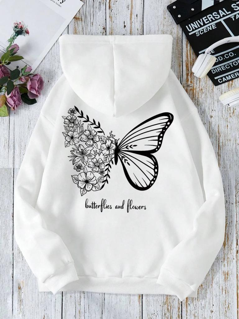 Butterfly and Flower Minimalist Style Men's Hoodie Fashion Round Neck Sweatshirt Casual Super Large Hoodie Autumn Sportswear