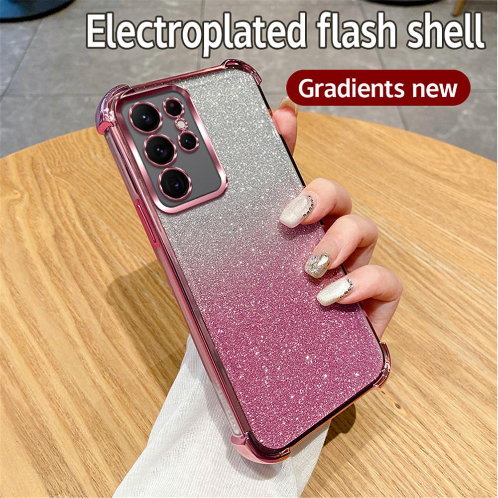 Gradient Glitter Plating Clear Phone Case For Samsung Galaxy S24 S23 S22 Plus Ultra S20FE S21FE Note 20 Ultra Shockproof Cover
