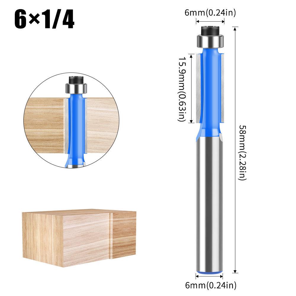 

Хвостовик 1/4 дюйма Фреза для обрезки с подшипником Хвостовик 6 Фреза для фрезерования по дереву с подшипником Фреза для обрезки Фреза прямая двухлезвийная Фреза для деревообработки trimming knife 6 * 1/4 * 16 blue