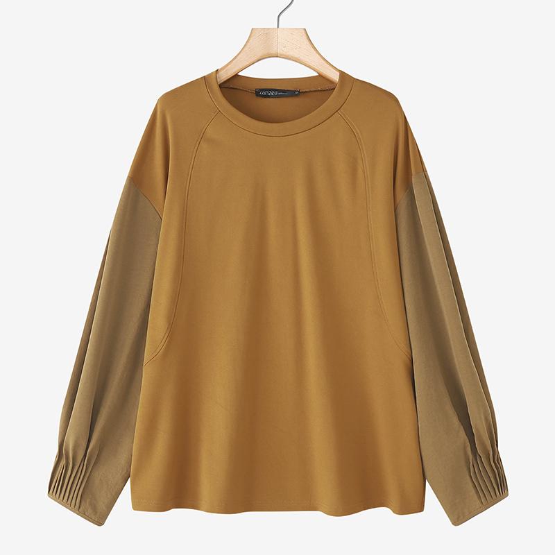 

ZANZEA Женские повседневные футболки с круглым вырезом, свободные, с длинным рукавом 5XL коричневый