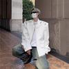 White Metallic Deconstructed Shoulder Pad Men's Jacket - Spring/Autumn Cool Hipster Streetwear Trend
