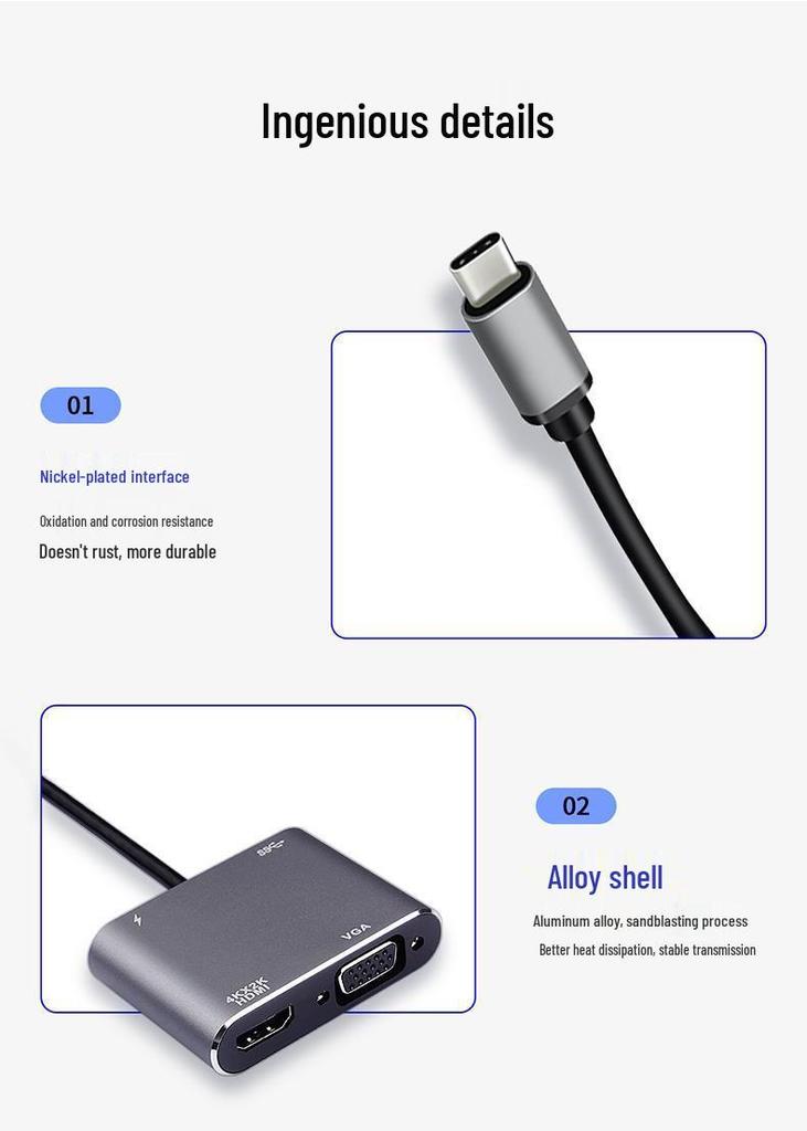USB-C to HDMI/VGA Docking Station: Phone-to-Monitor Screen Mirroring Converter