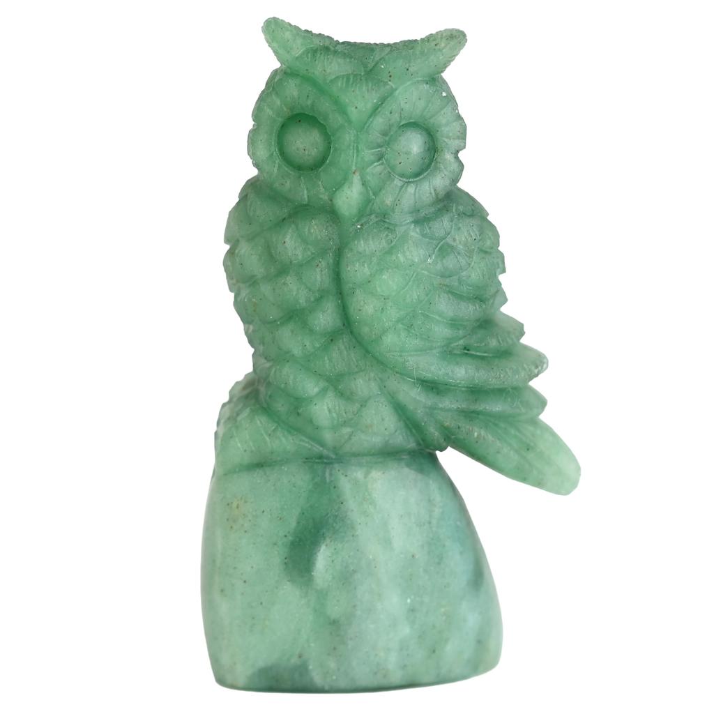 Natural Stone Aventurine Owl 71mm Interior Good Green Sculpture, Tall, One-of-a-Kind, Hand-Carved, Decor, Fortune, Wisdom, Healing, Stone,