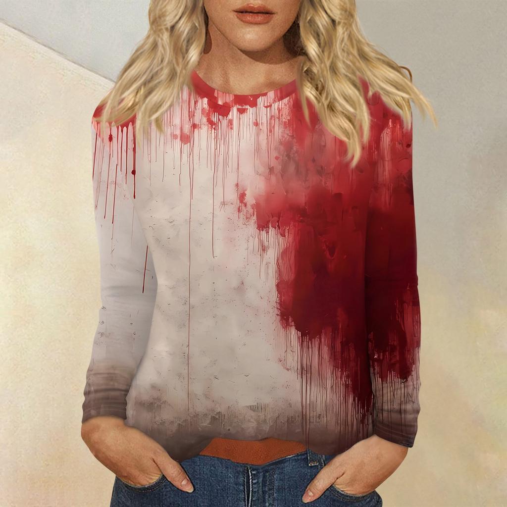 Haut Pull-over Décontracté Mode Femme Imprimé Halloween Col Rond Manches Longues