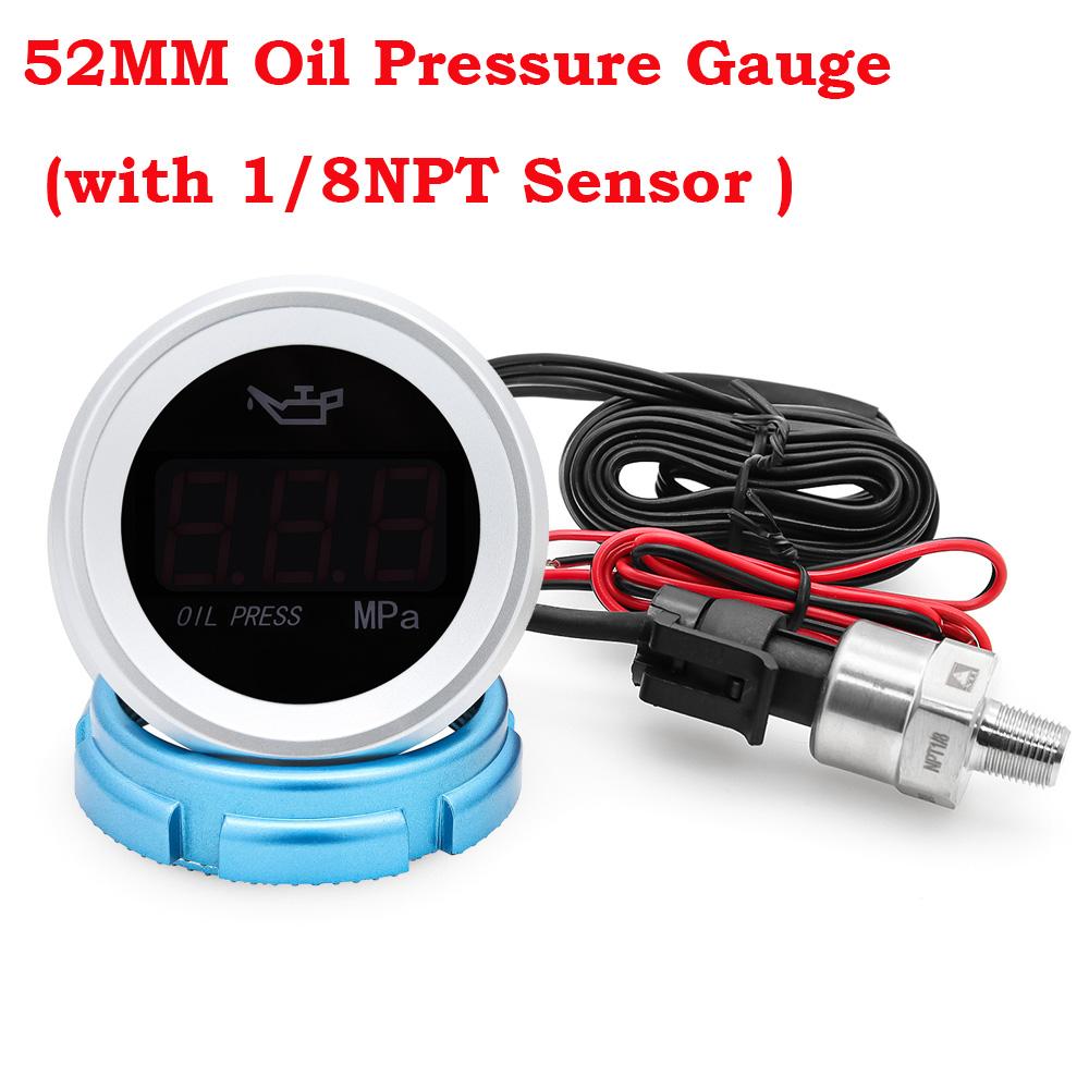 AD 52MM Oil Pressure Gauge with Warning Alarm 0-1.00Mpa Digital Oil Pressure Meter Sensor 1/8NPT For Car Boat Marine