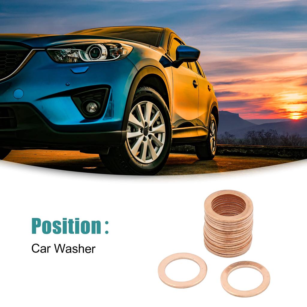 ACROPIX Car Sealing Gasket Ring Crush Washer Flat 13mm Inner Diameter Coppertone 20pcs