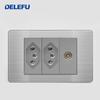 DELEFU Brazilian Model 118 Type 10A/20A Stainless Steel Grey Durable PC USB Socket with Type-C 20W Fast Charging