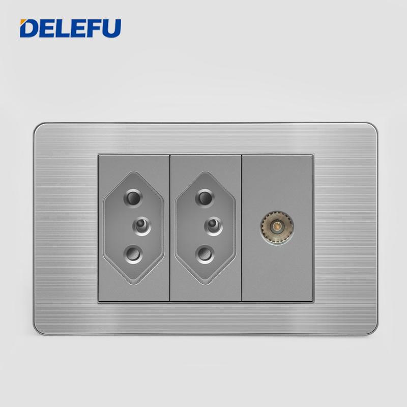 DELEFU Brazilian Model 118 Type 10A/20A Stainless Steel Grey Durable PC USB Socket with Type-C 20W Fast Charging
