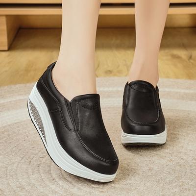 Damen Slipper Loafers Sneaker Höhenerhöhung Weißes Leder Plateau Lässig Schwarz Dicke Sohle Elevator Shake Schuhe