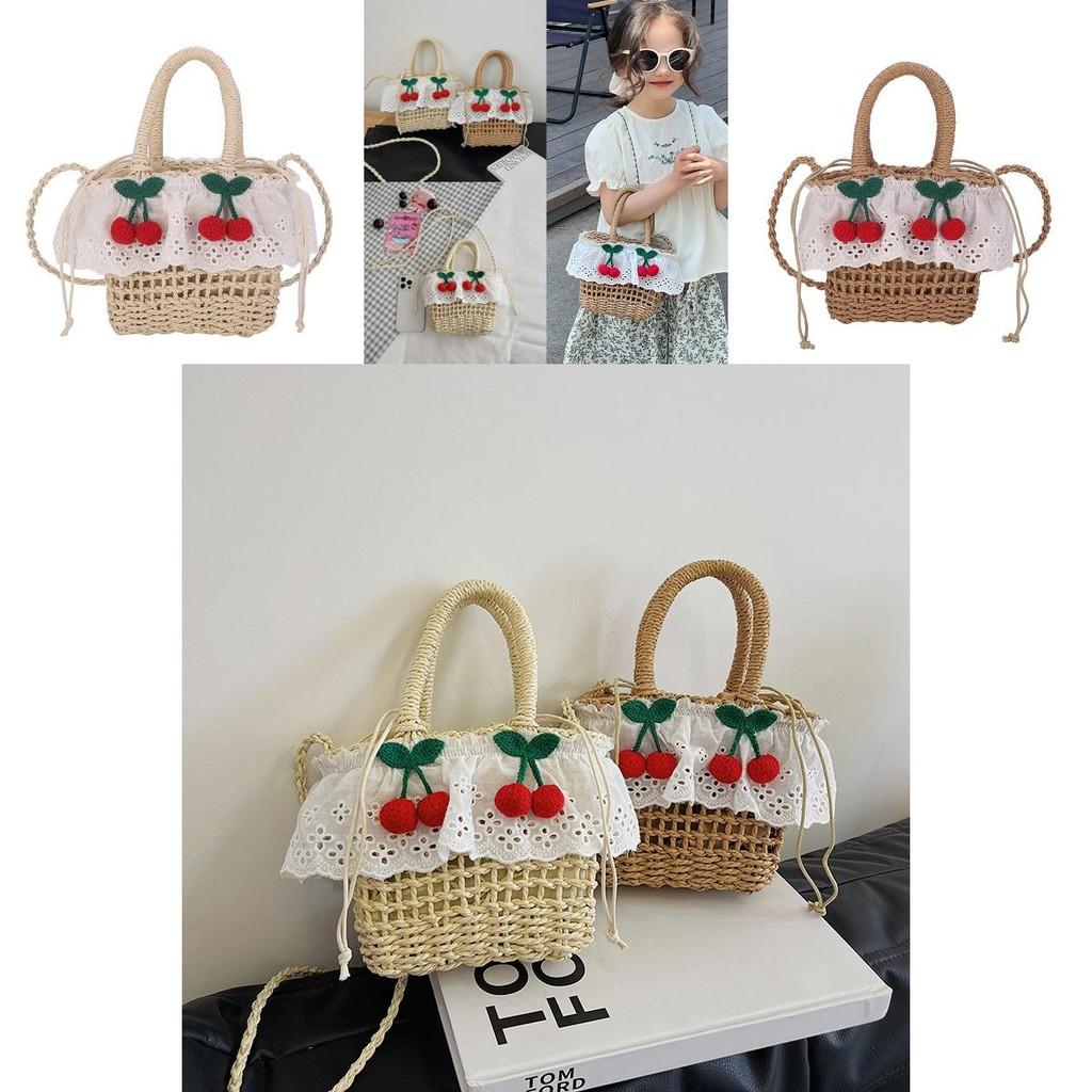 Childrens Straw Handheld Basket With Breathable Design For Summer Beach Play And Daily Use