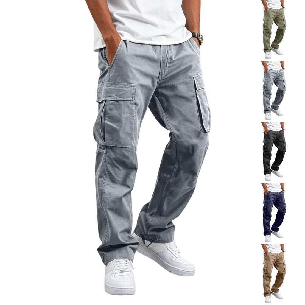 Men's Casual Cargo Pants Loose Fit Straight Leg Multi-Pocket