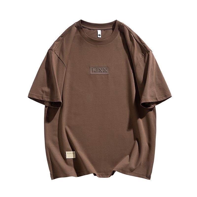 Unisex Retro Letter Embossed Cotton Short-Sleeve T-Shirt