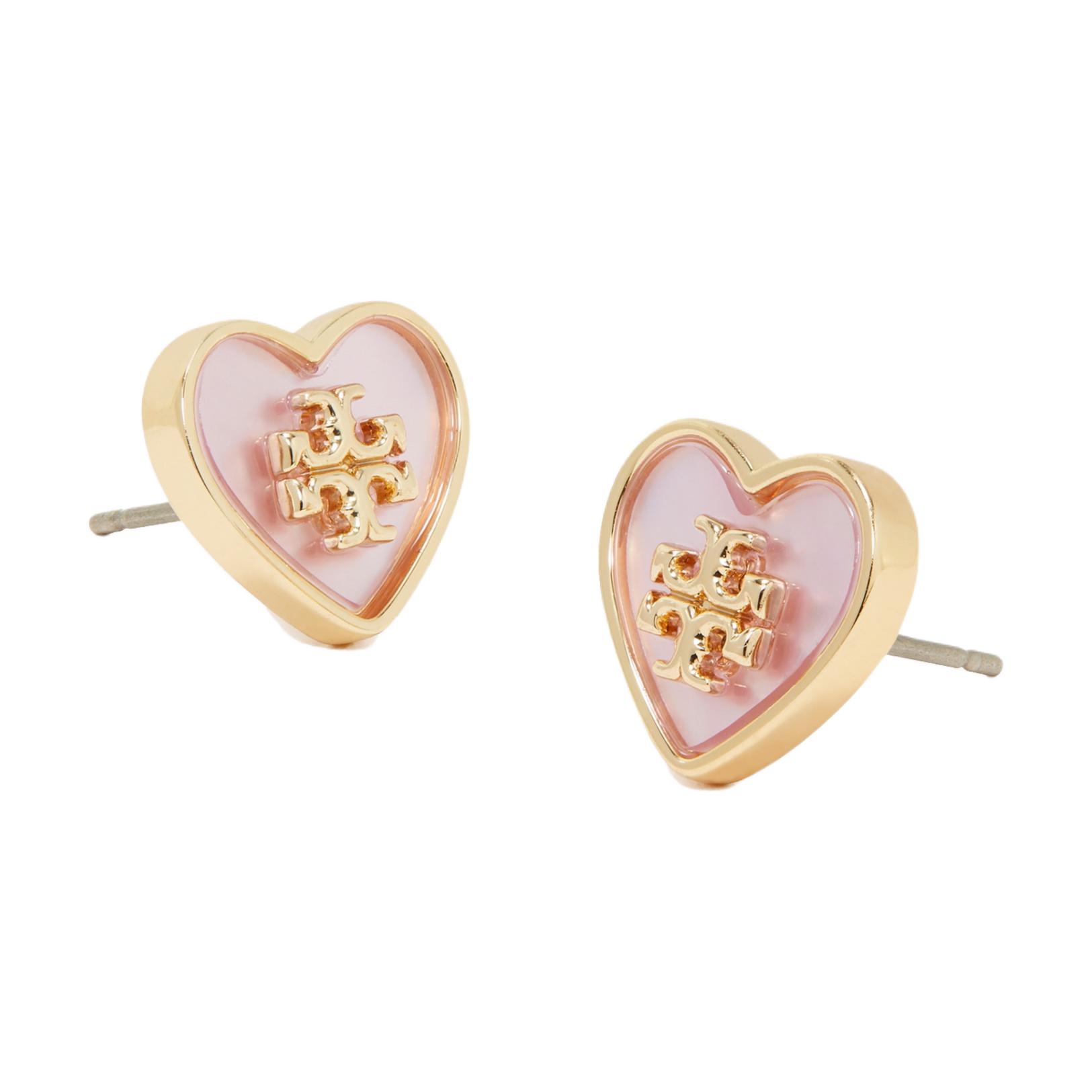 Tory Burch Heart Shaped Decorative Brass Earrings Women earrings Pink 157979-700 F,Pink