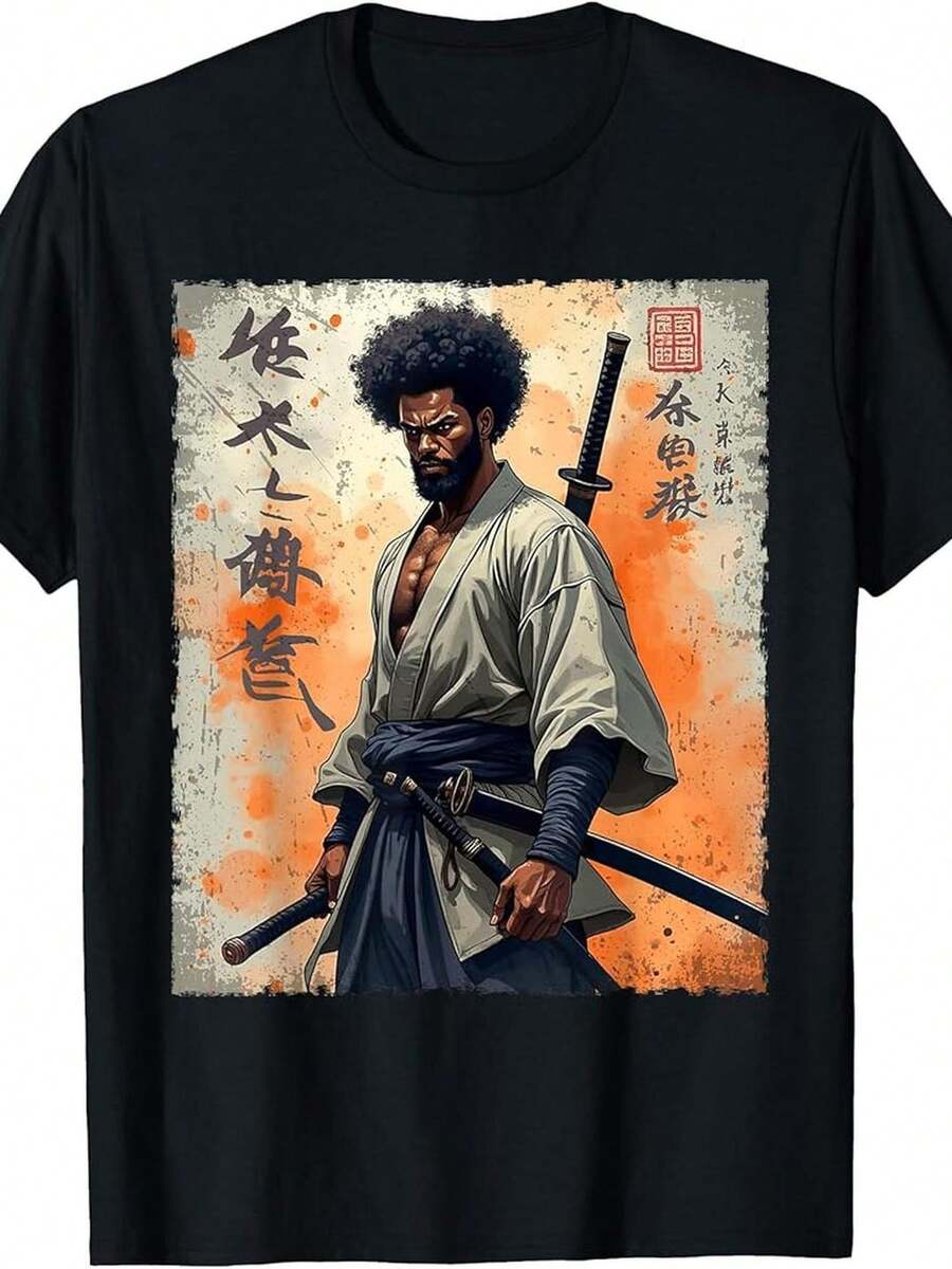 Unisex Vintage African Samurai Afro Bushido Warrior Katana T-Shirt L