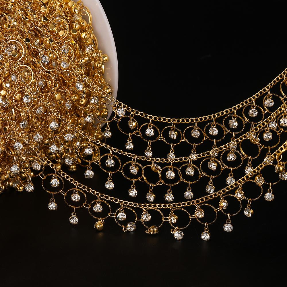 1 meter Copper Handmade Chain With White Rhinestone Pendants for DIY Necklaces Bracelets Waist Chains Jewelry Making Chains