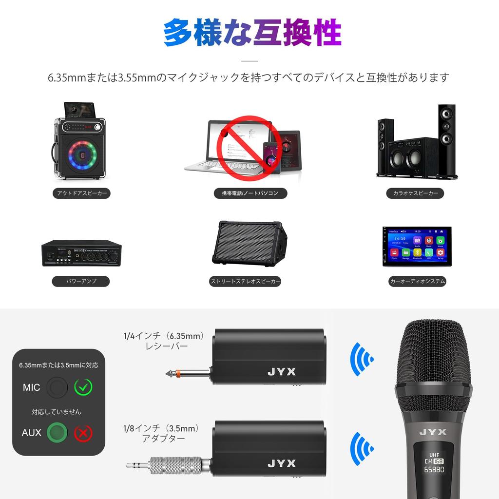 JYX Wireless Karaoke Microphone, UHF Rechargeable Microphone, Suitable for Meetings, Speeches, Performances, Parties, School Sports Days, and More