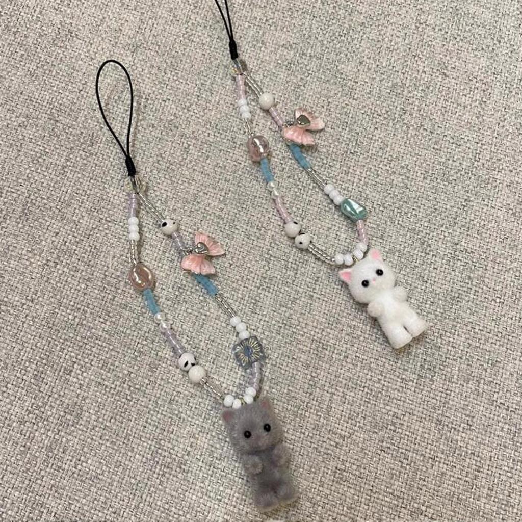 Cat/Bear Doll Keychain Flocking Toy Pendant Keyring Stuffed Animals Couple Key Rings Ornament for Bag Phones Keys