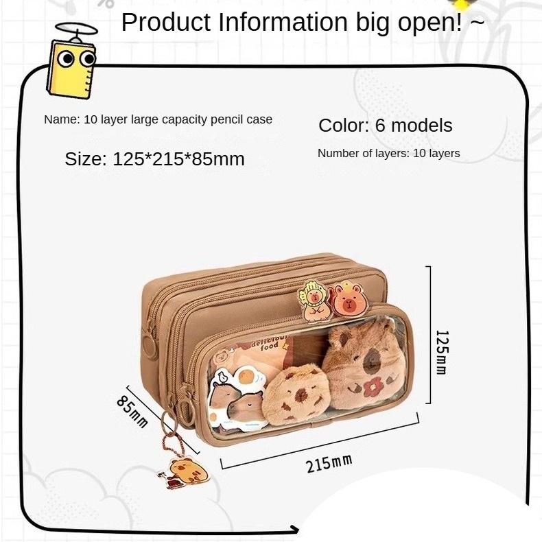 Multi-layer, Large-capacity Pencil Case [10 Layers, Detachable] with Accessories Included.