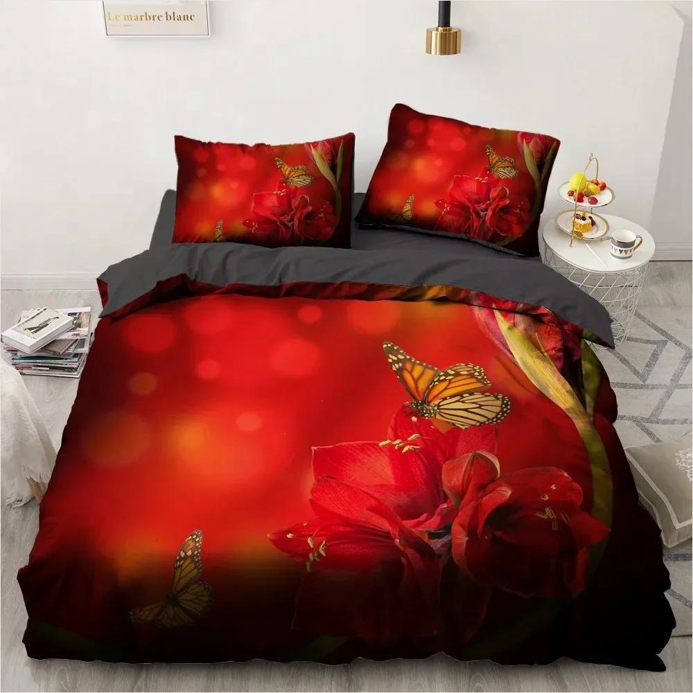 3D Plant Flower Rose Comfortable Duvet Quilt Cover Pillowcase Bedding Set Children Bedroom Decoration Home Textile