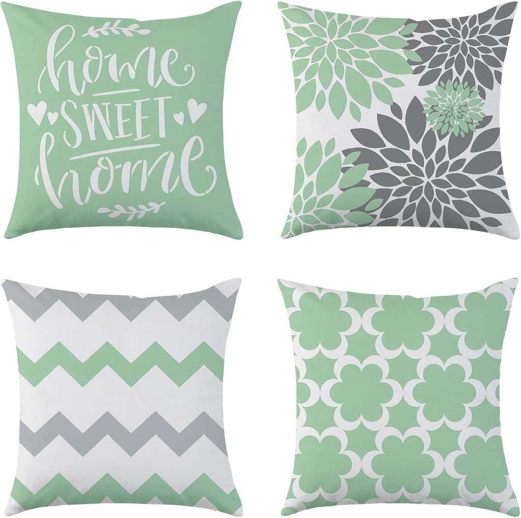 Farmhouse Pillow Covers Of 4 Gray Double-Sided Printed Throw Pillow Covers - Super Soft Short Plush Pillow Case For Couch