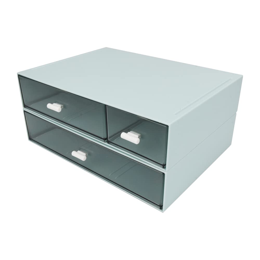 

Storage Box, Letter Case, Combinable Drawers, Small Organizer, Desktop, Stationery, Cosmetics (2 Tiers, Blue)