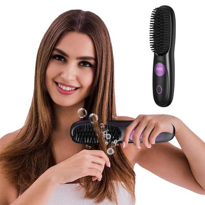 Escova Alisadora de Cabelo Sem Fio com 3 Configurações de Temperatura Portátil Mini Pente Alisador de Cabelo Display LED Recarregável por USB Aquecimento Rápido Elétrico