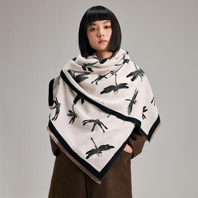 Imitation Cashmere Scarf, Dragonfly Print Girl Style, Soft And Breathable In Autumn And Winter, High-End Warm Shawl