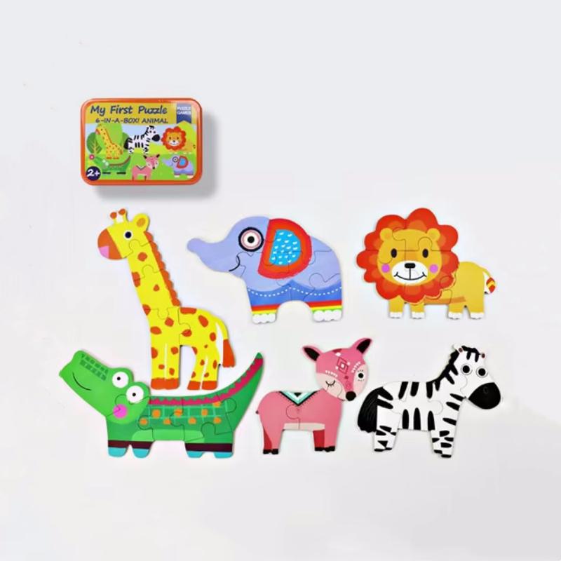

Детский мультяшный 3D железный ящик деревянные пазлы животные/дорожное движение развивающая игрушка деревянная головоломка игрушка для детей подарок