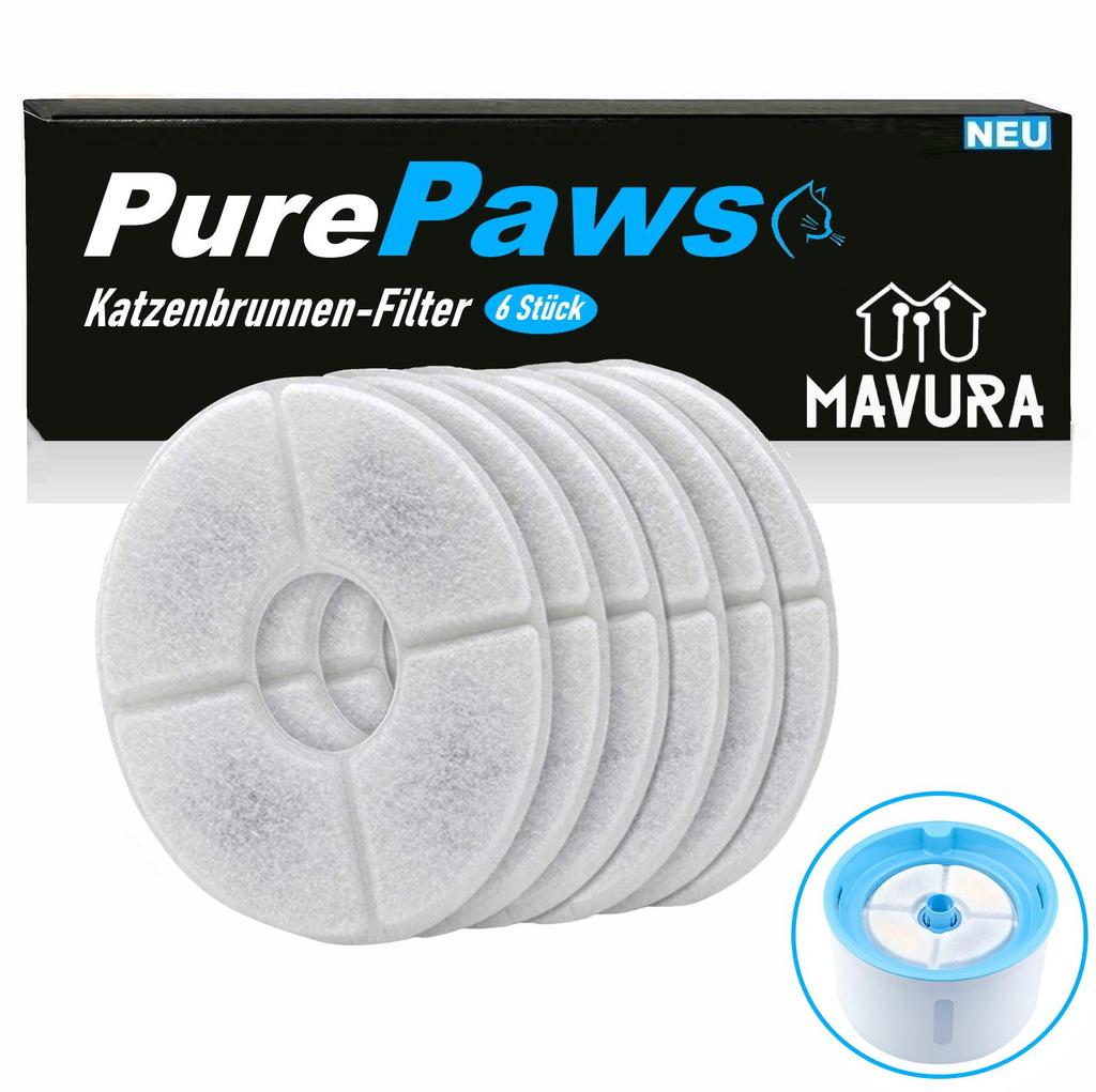 PurePaws Kattefontene Filtersett Drikkefontene Vannautomat Erstatningsfilter 6 stk