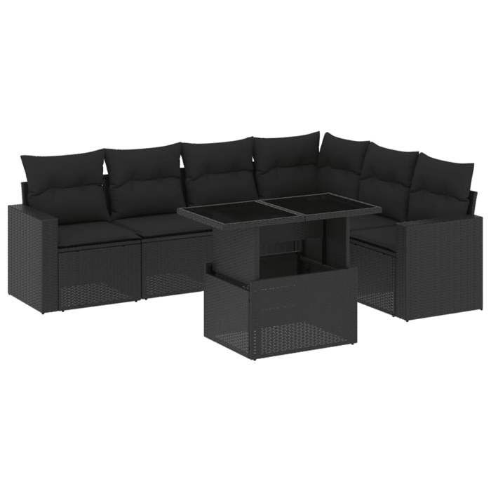 VidaXL Salon de jardin 7 pcs avec coussins noir résine tressée 3267295