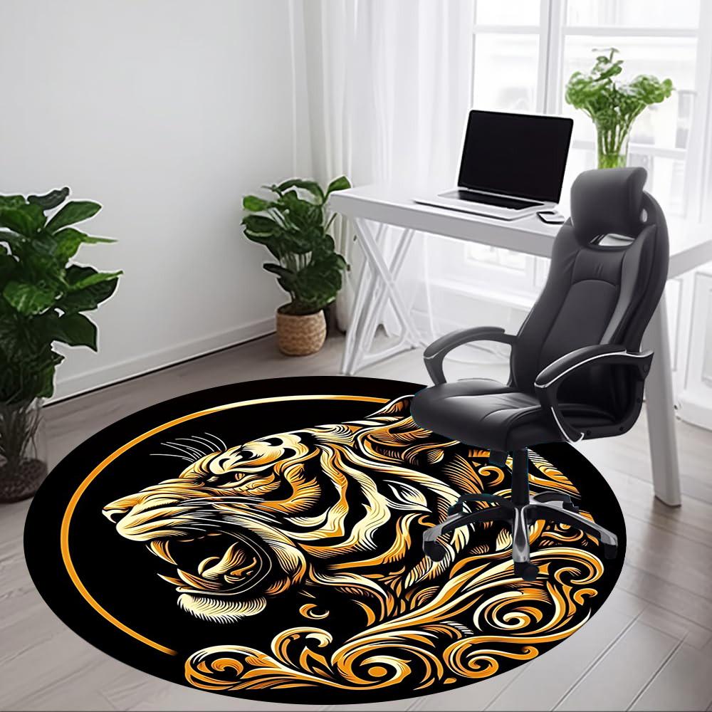 1pc Tiger Swirls Office Round Area Rug, Under Office Chairs Bedroom Living Room Home Decor, Room Deco, Available in Various Sizes
