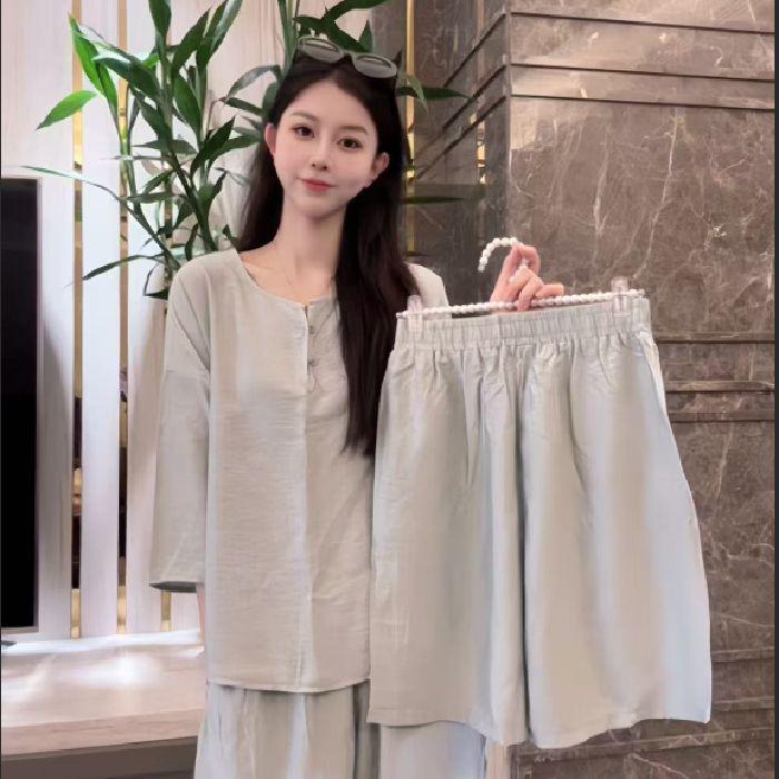 

2026 New Harajuku Style Casual Mother’s Two-Piece: Short-Sleeved Top and Shorts 4XL: 160-170 lbs світло-зелений колір