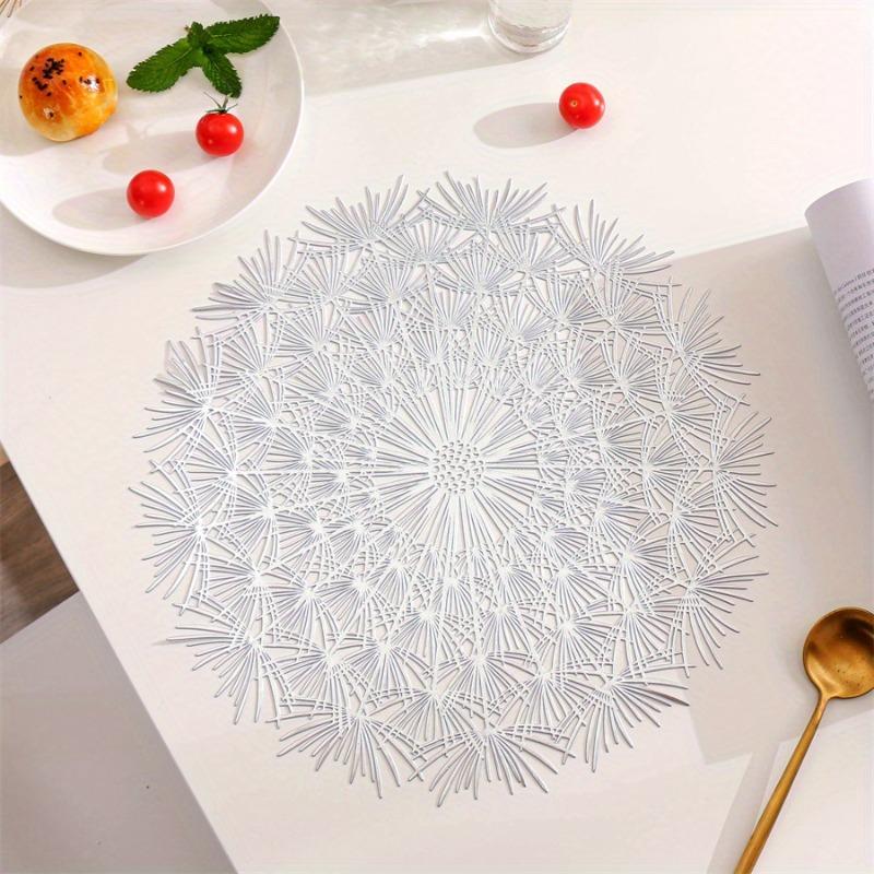 1Pc Plastic Placemat Solid Color Round Mat Lace Round Dandelion Pattern Hollow Anti-scalding Placemat WesternFood Decoration Pad