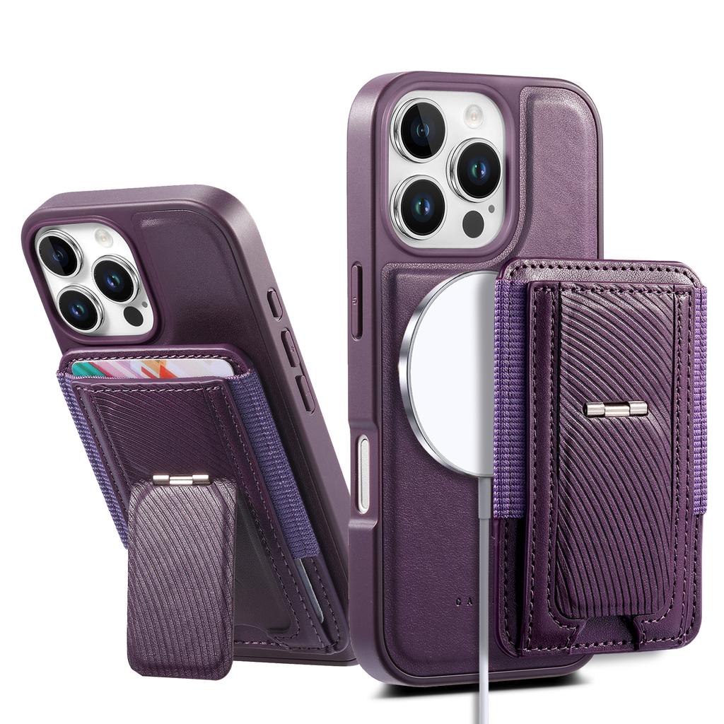 CASENEO For iPhone 16 Pro Case with Foldable Kickstand TPU PU Leather PC Card Bag Magnetic Phone Cover  Compatible with MagSafe