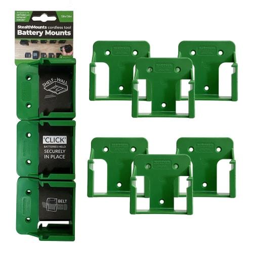 Stealth Mount Battery Mount for HiKOKI/Metabo HPT/Hitachi 18V, Pack of 6, Green, BM-MHH18-GRN-6