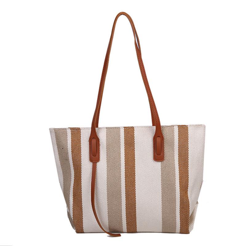 Canvas Tote Bag For Women With Striped Pattern And Zipper Closure For Daily Use