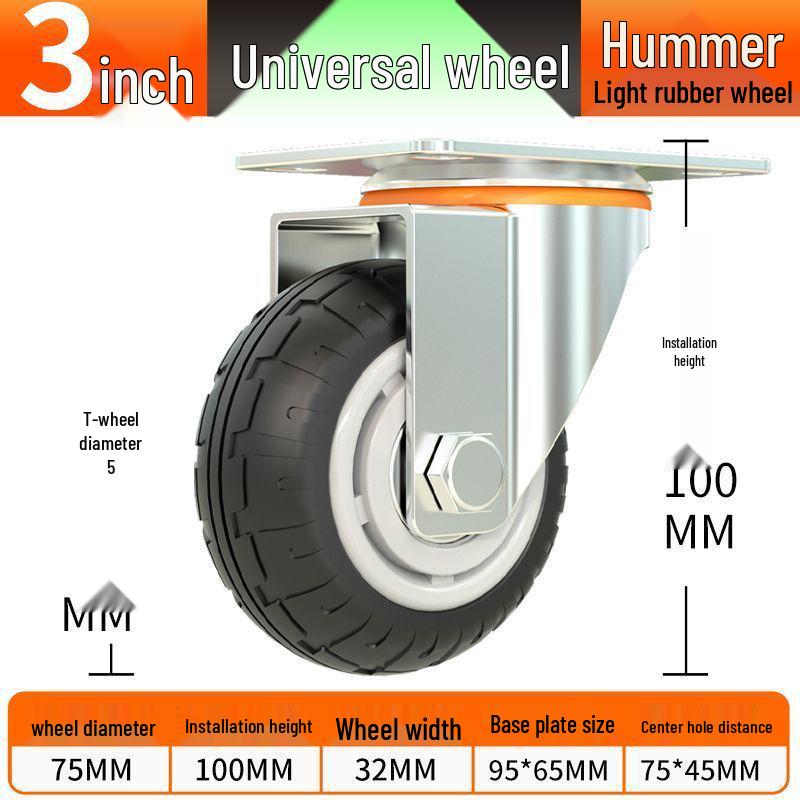 Universal Silent Rubber Caster Wheel - 4, 5, 6, 8 Inch Wear-Resistant for Hand Trucks and Flatbed Trolleys.