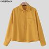 INCERUN S-5XL Men Turn Down Collar Long Sleeve Buttons Loose Casual Shirts Tops