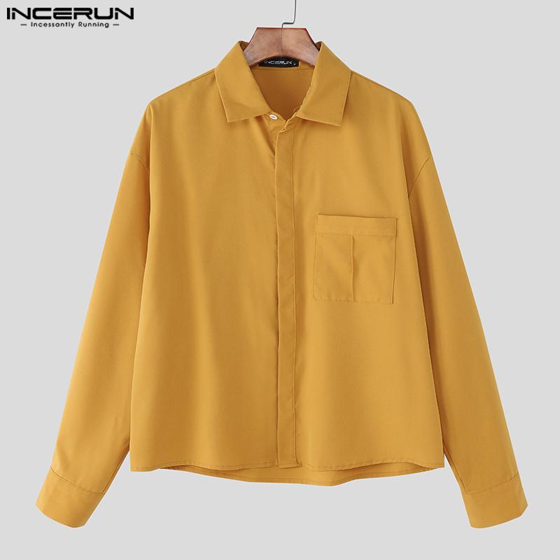 INCERUN S-5XL Men Turn Down Collar Long Sleeve Buttons Loose Casual Shirts Tops
