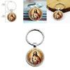 Heart Jesus Character Glass Keyring With Alloy Decor For Party Gifts And Celebrations