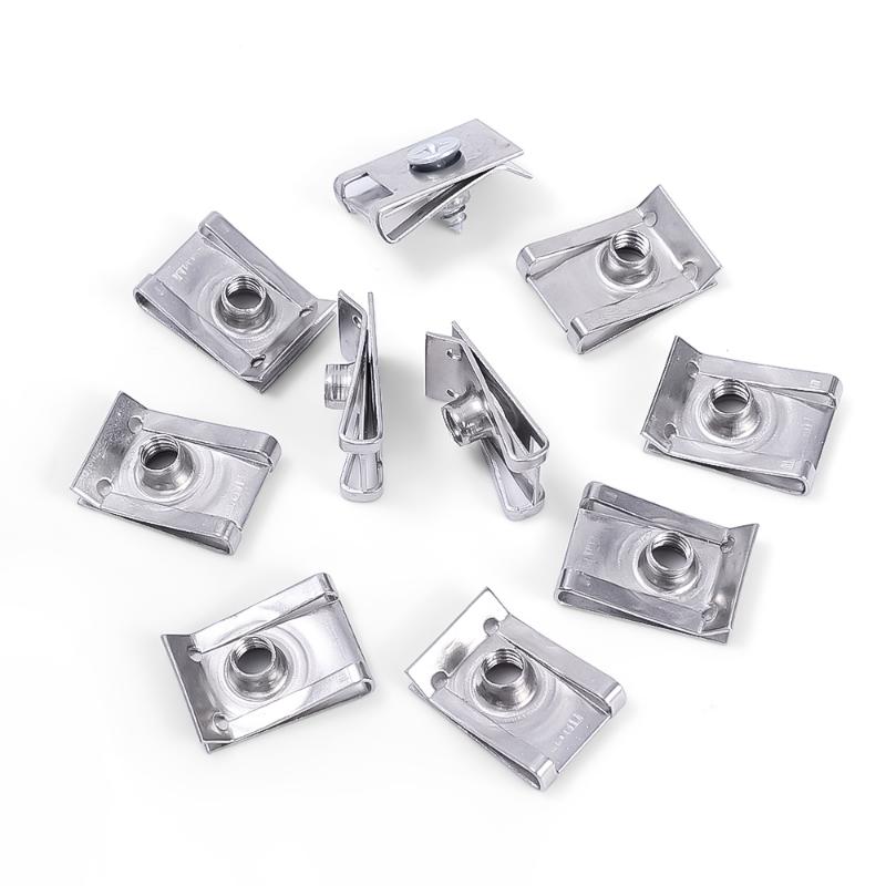 10PCS U Nut Kit Stainless Steel WithThreaded Nut Clip for Car Motorcycle Truck Bumper Auto Fender Fastener Rust Protection Clip