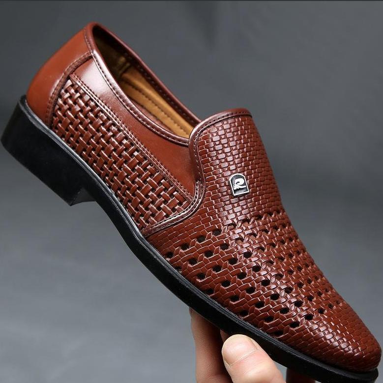 

Мужская кожаная обувь, повседневные дышащие деловые кожаные сандалии с мягкой подошвой, формальные сандалии 39