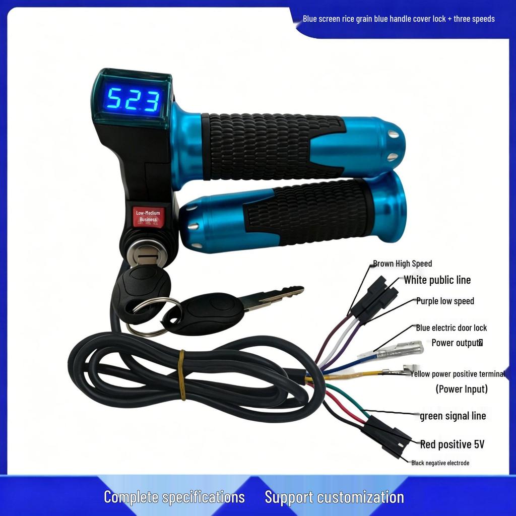 Blue Screen Throttle Grip with Rice Grain Lock & Three-Speed Voltage Display for Electric Scooters