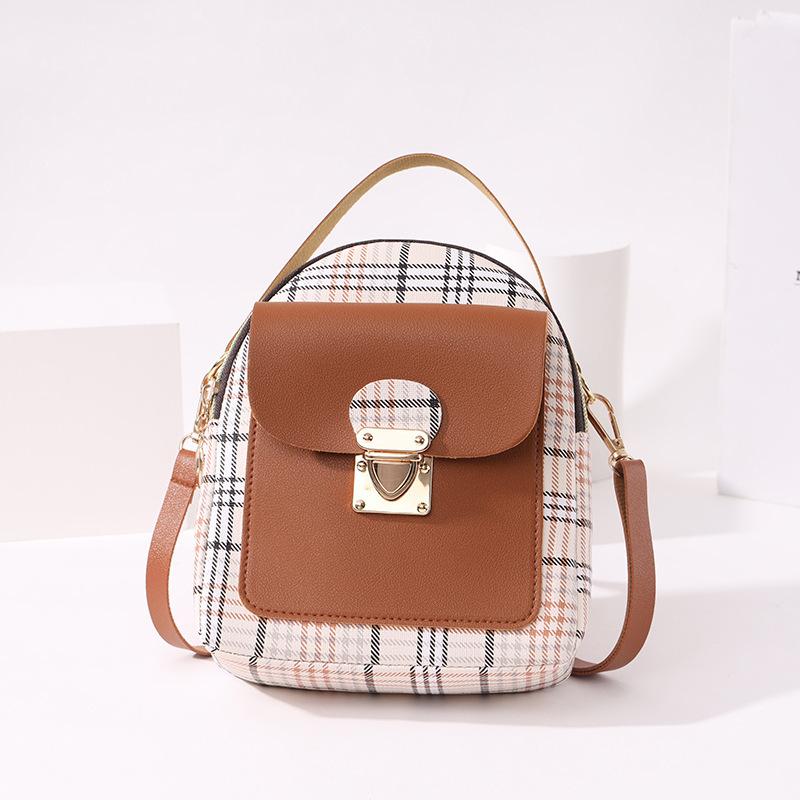 Women's backpack 20 new plaid contrasting color lock shoulder small backpack fashion casual mobile phone bag gift bag