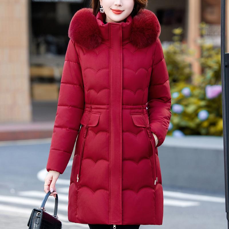 Mode Winterjacken Damen Lange Parkas Kapuze Kunstfellkragen Locker Dick Warm Damenmäntel