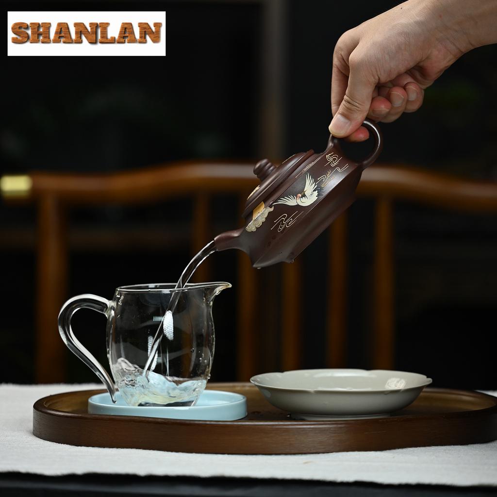 300ml Yixing Purple Clay Teapots Handmade Red-crowned Crane Pot Raw Ore Purple Mud Kettle With Filter Zisha Tea Set Cafes Craft