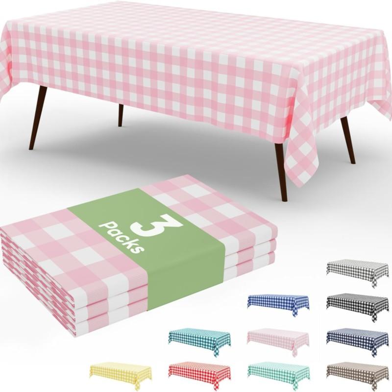 Homaxy Disposable Table Cloth 54x108 In Waterproof Plastic Tablecloth Rectangle Checkered Table Covers for Picnic Birthday Party